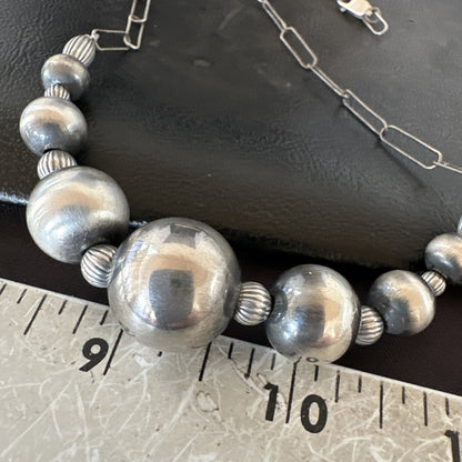 Navajo Round Bead Sterling Silver Chain Necklace Pendant 18925