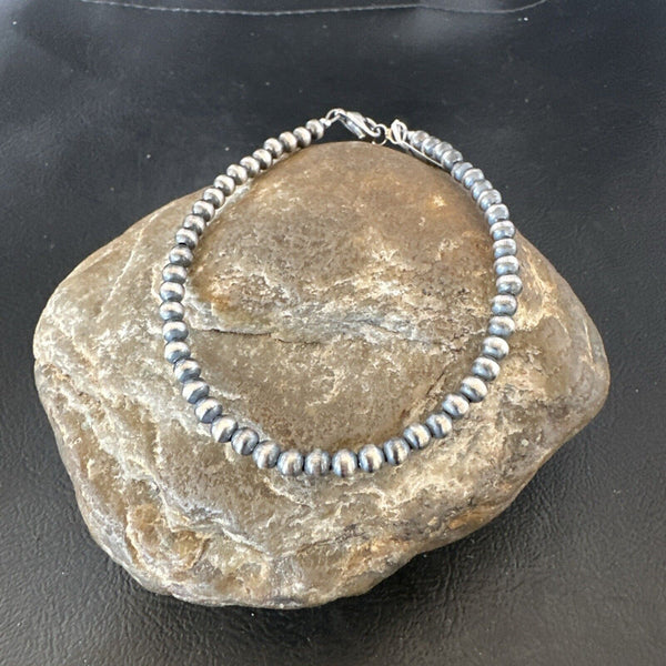Native American Navajo Pearls 4mm - 8mm Beads 7” - 8" Sterling Silver Bracelet