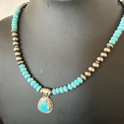 WoMens Blue Kingman Turquoise Pendant Navajo Sterling Silver Necklace 21" 18940