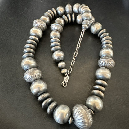 Handmade Bench Flat Navajo Pearls Sterling Silver Bead Necklace 24” 19001
