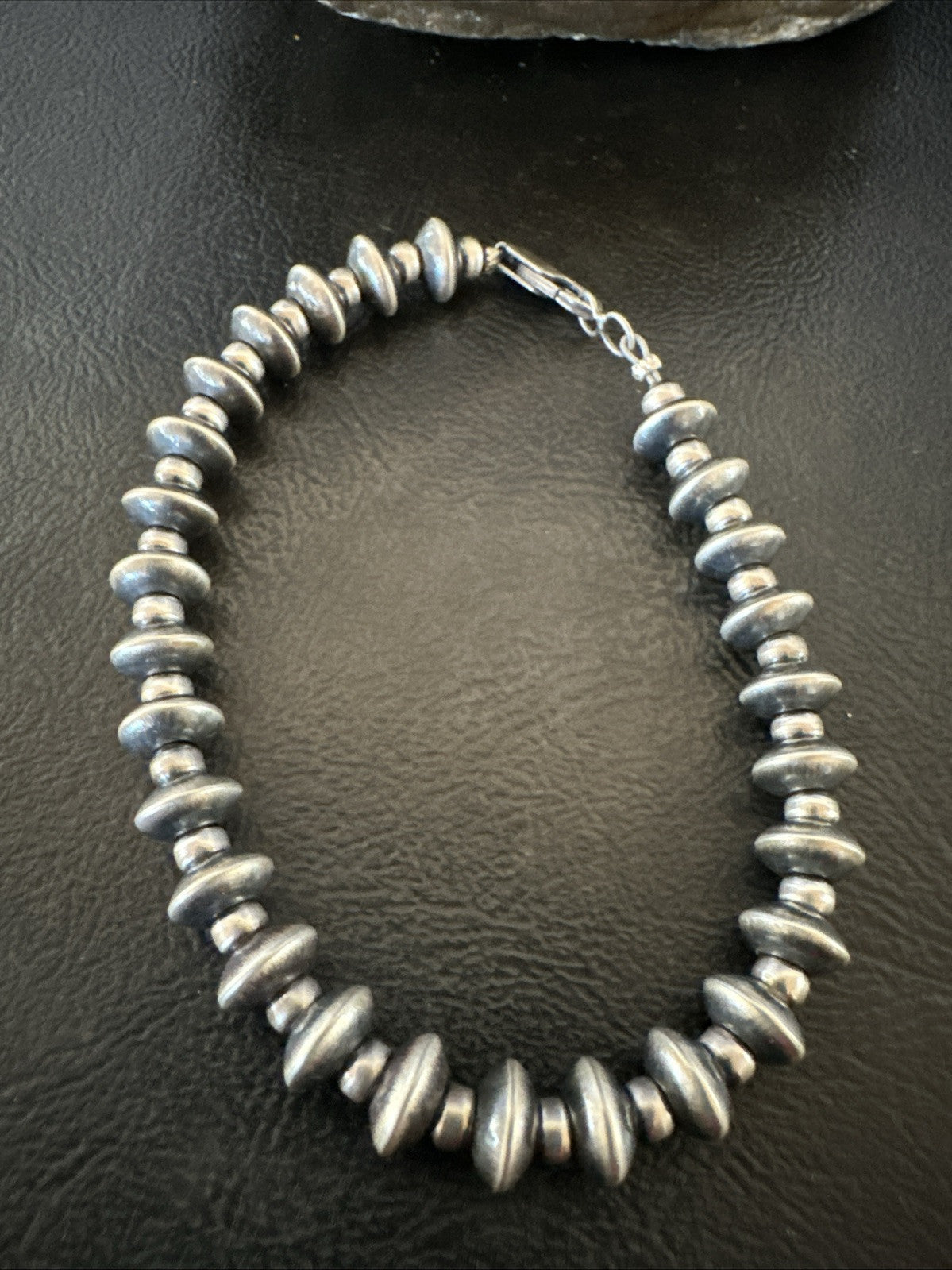 Navajo 8mm Flat 4mm Round Beads 6”Sterling Silver Bracelet B2