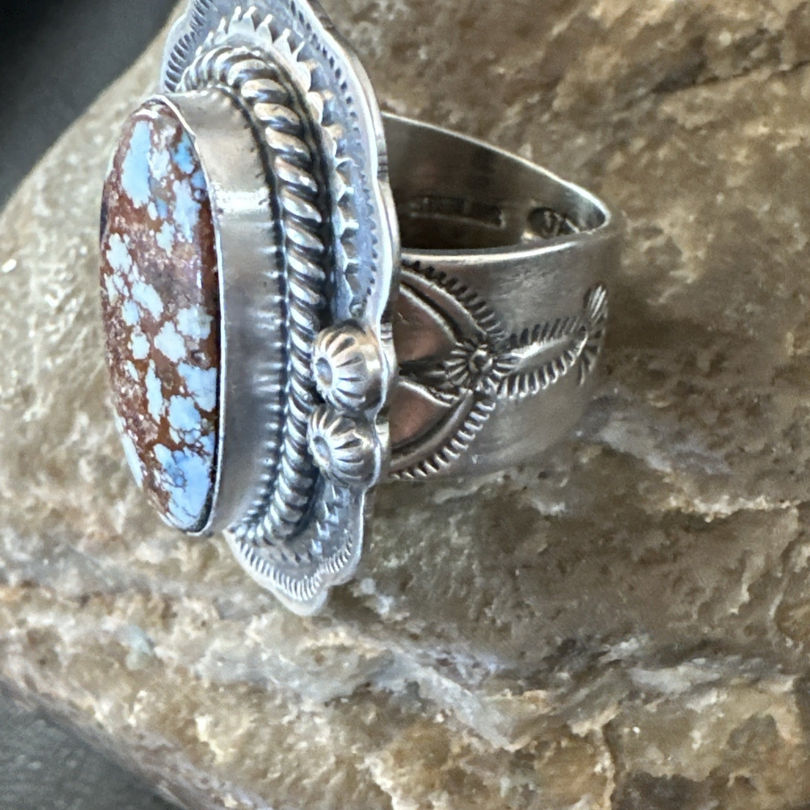 Men Women Golden Hills Turquoise Navajo Sterling Silver Ring Sz 8 18959