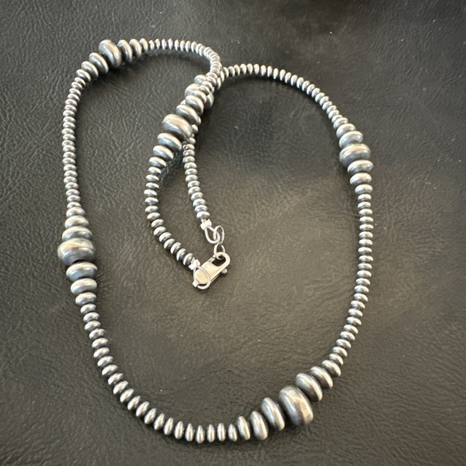 Sterling Silver Beads Rondelle Flat Saucer Sterling Silver 18” Necklace 18934