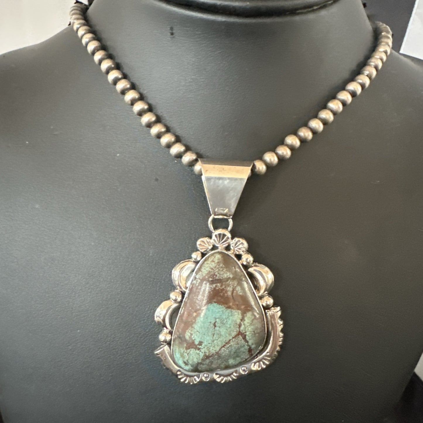 Yazzie Navajo Sterling Silver Blue Rustic Turquoise Necklace Pendant 18969