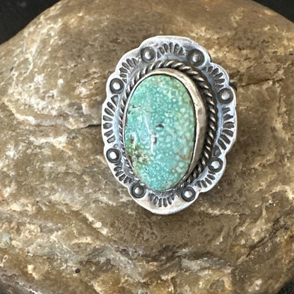Navajo Sterling Silver Blue Kingman Turquoise Ring Size 7.5 19004