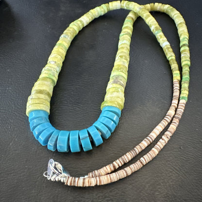 Santo Domingo Blue Turquoise Green Bead Necklace 26" 18907