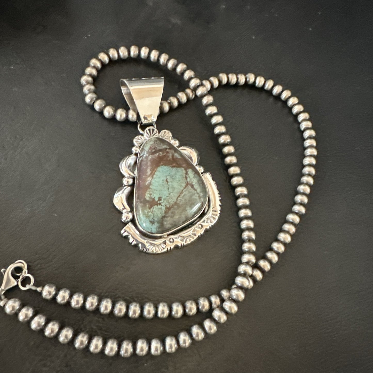 Yazzie Navajo Sterling Silver Blue Rustic Turquoise Necklace Pendant 18969