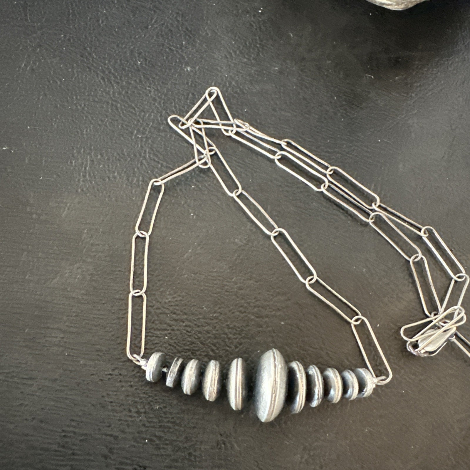 Navajo Rondelle Flat Saucer Beads Sterling Silver Chain Necklace Pendant 18924