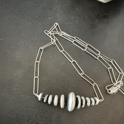 Navajo Rondelle Flat Saucer Beads Sterling Silver Chain Necklace Pendant 18924