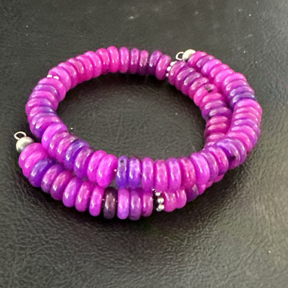 Purple Stone Turquoise 8mm Wire Bead Bracelet Navajo Sterling Silver 18898