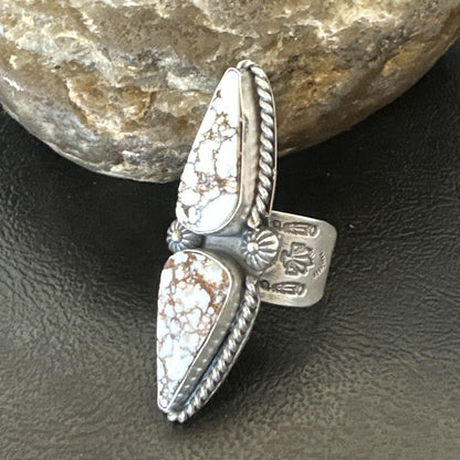 Wild Horse Turquoise Navajo Cluster Sterling Silver Ring Size 7.5 19008