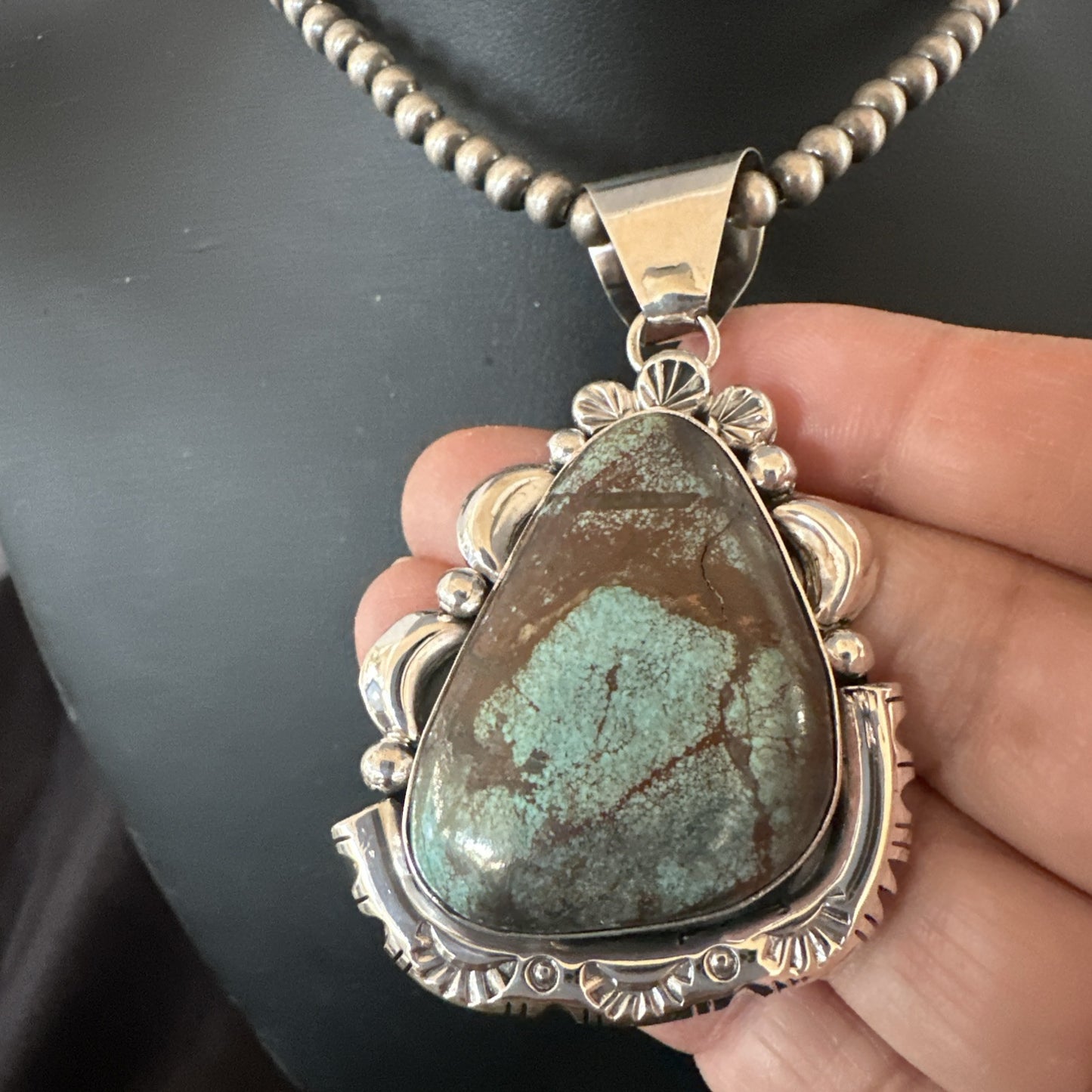 Yazzie Navajo Sterling Silver Blue Rustic Turquoise Necklace Pendant 18969