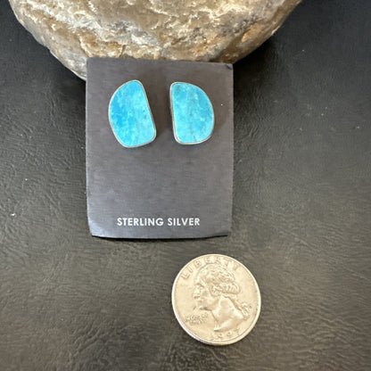 Blue Kingman Turquoise Navajo Sterling Silver Post Stud Earrings 18950