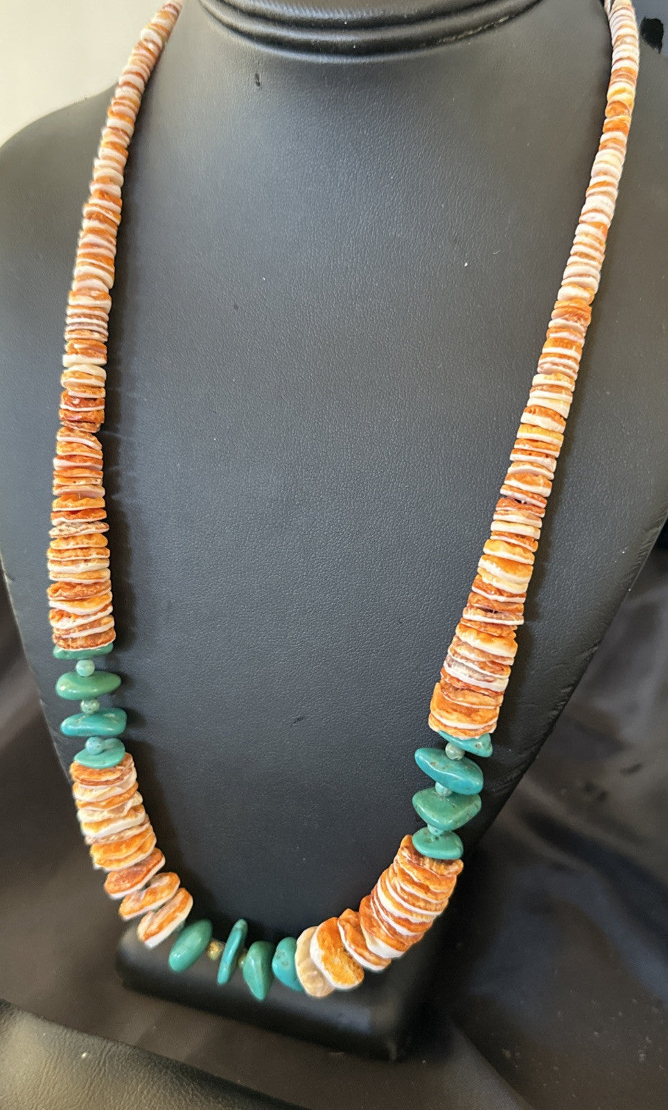Santo Domingo Blue Turquoise Orange Spiny Bead Necklace 24" 18908