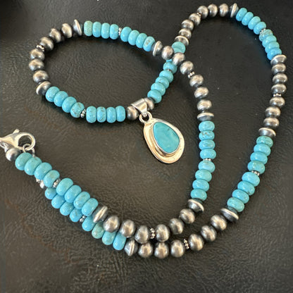 WoMens Blue Kingman Turquoise Pendant Navajo Sterling Silver Necklace 21" 18939