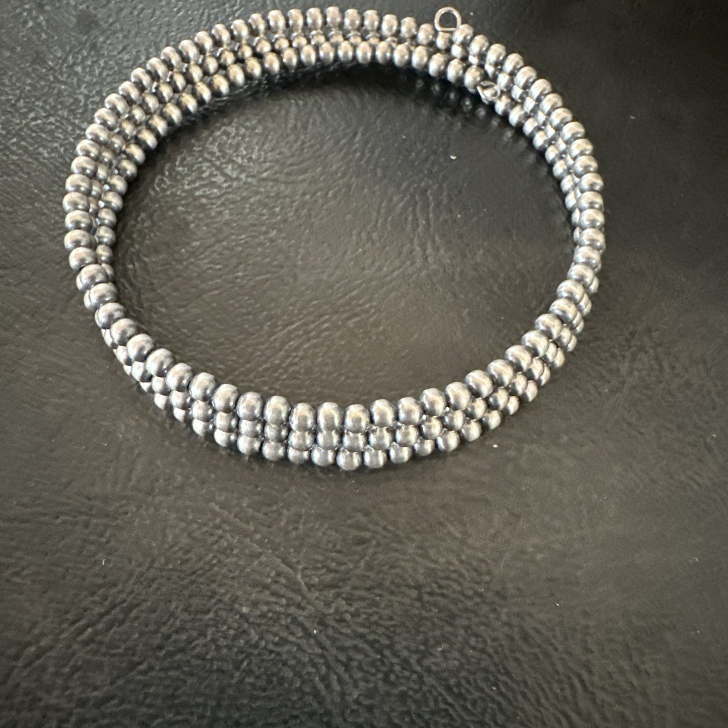 Sterling Silver Navajo Pearls 3mm Beads Stainless Steel Wire Wrap Bracelet 90313