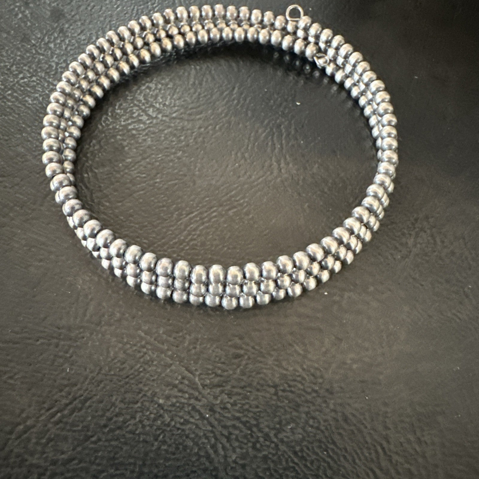 Sterling Silver Navajo Pearls 3mm Beads Stainless Steel Wire Wrap Bracelet 90313