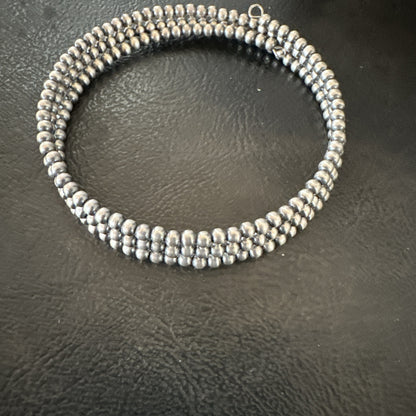Sterling Silver Navajo Pearls 3mm Beads Stainless Steel Wire Wrap Bracelet 90313