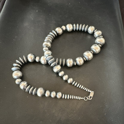Handmade Bench Flat Navajo Pearls Sterling Silver Bead Necklace 24” 19002