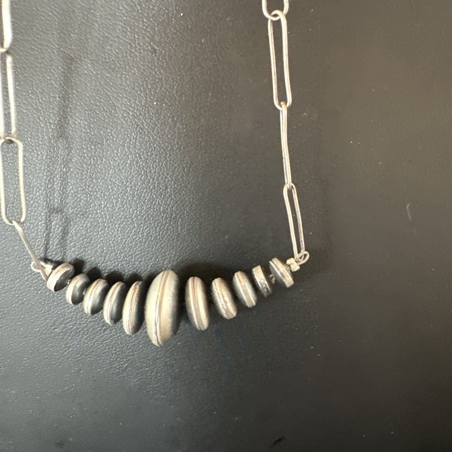 Navajo Rondelle Flat Saucer Beads Sterling Silver Chain Necklace Pendant 18924