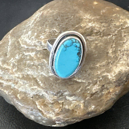 Navajo Sterling Silver Blue Kingman Turquoise Ring Size 7.5 19003