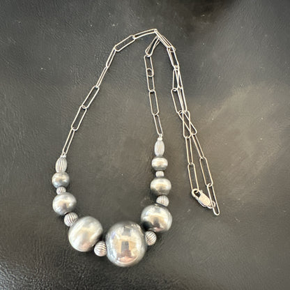 Navajo Round Bead Sterling Silver Chain Necklace Pendant 18925
