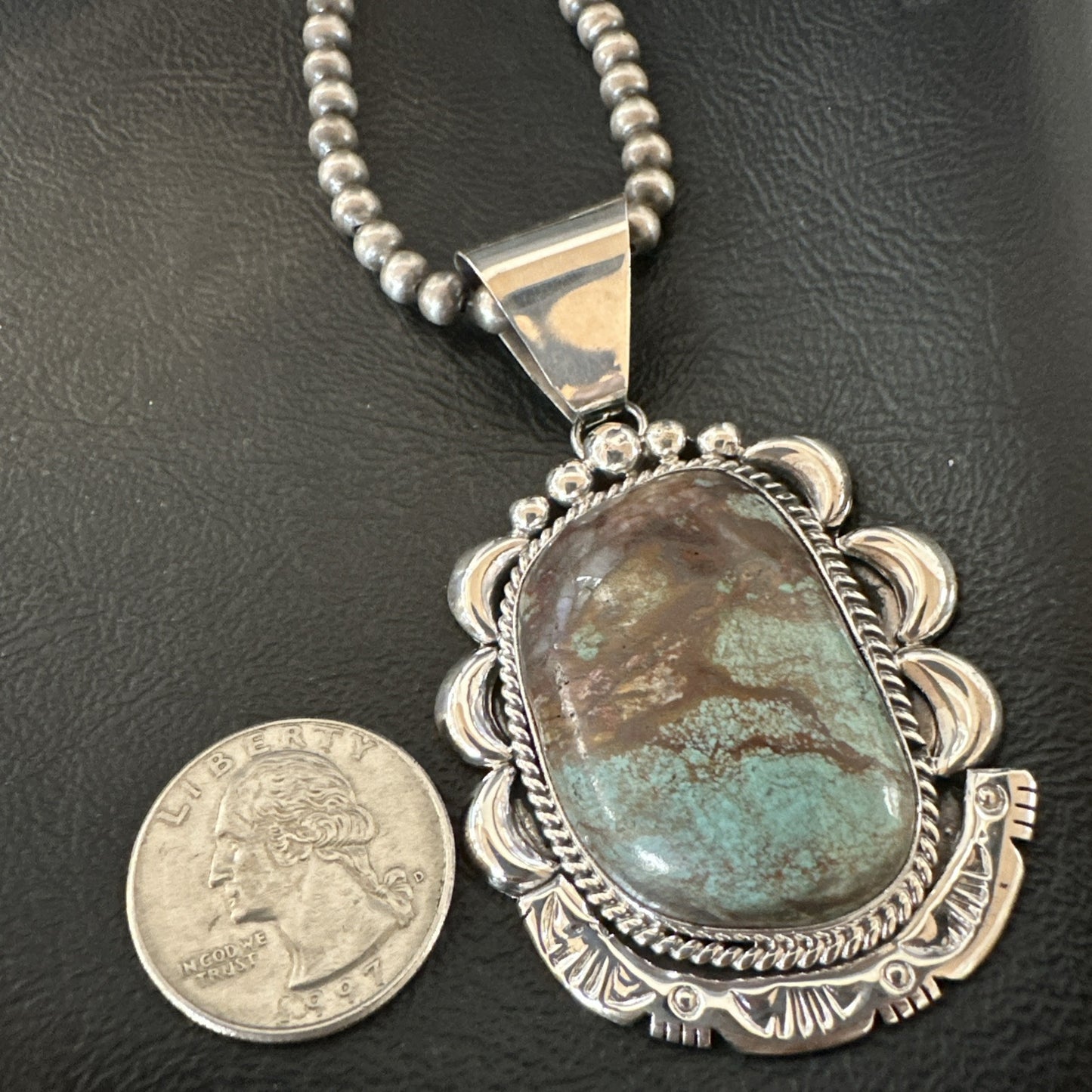 Yazzie Navajo Sterling Silver Blue Rustic Turquoise Necklace Pendant 18976