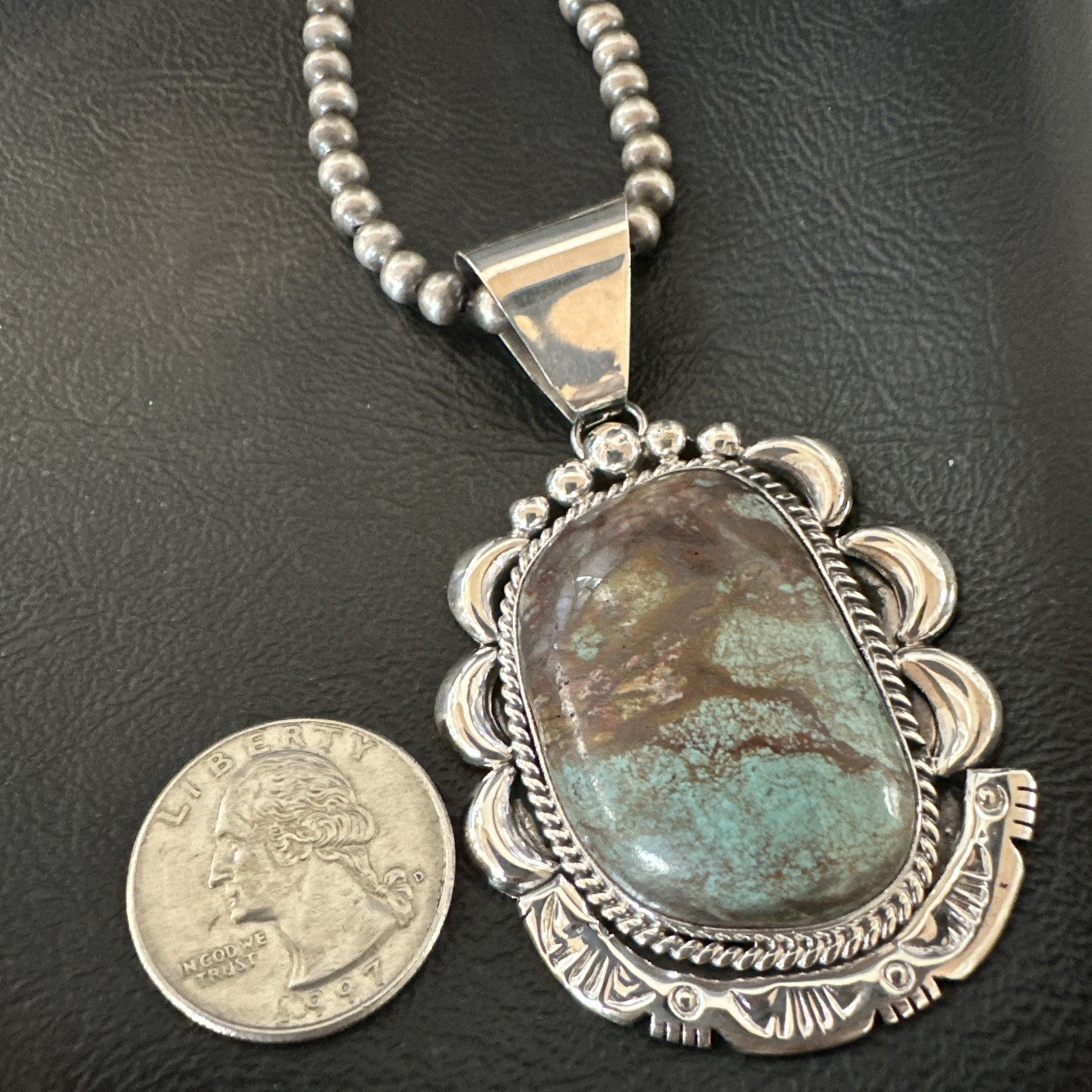 Yazzie Navajo Sterling Silver Blue Rustic Turquoise Necklace Pendant 18976