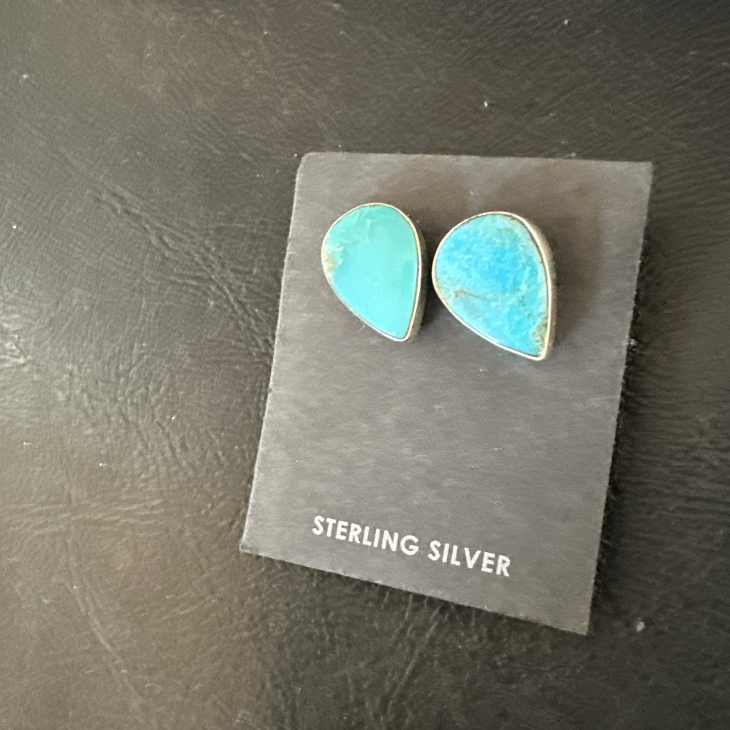 Blue Kingman Turquoise Navajo Sterling Silver Post Stud Earrings 18941