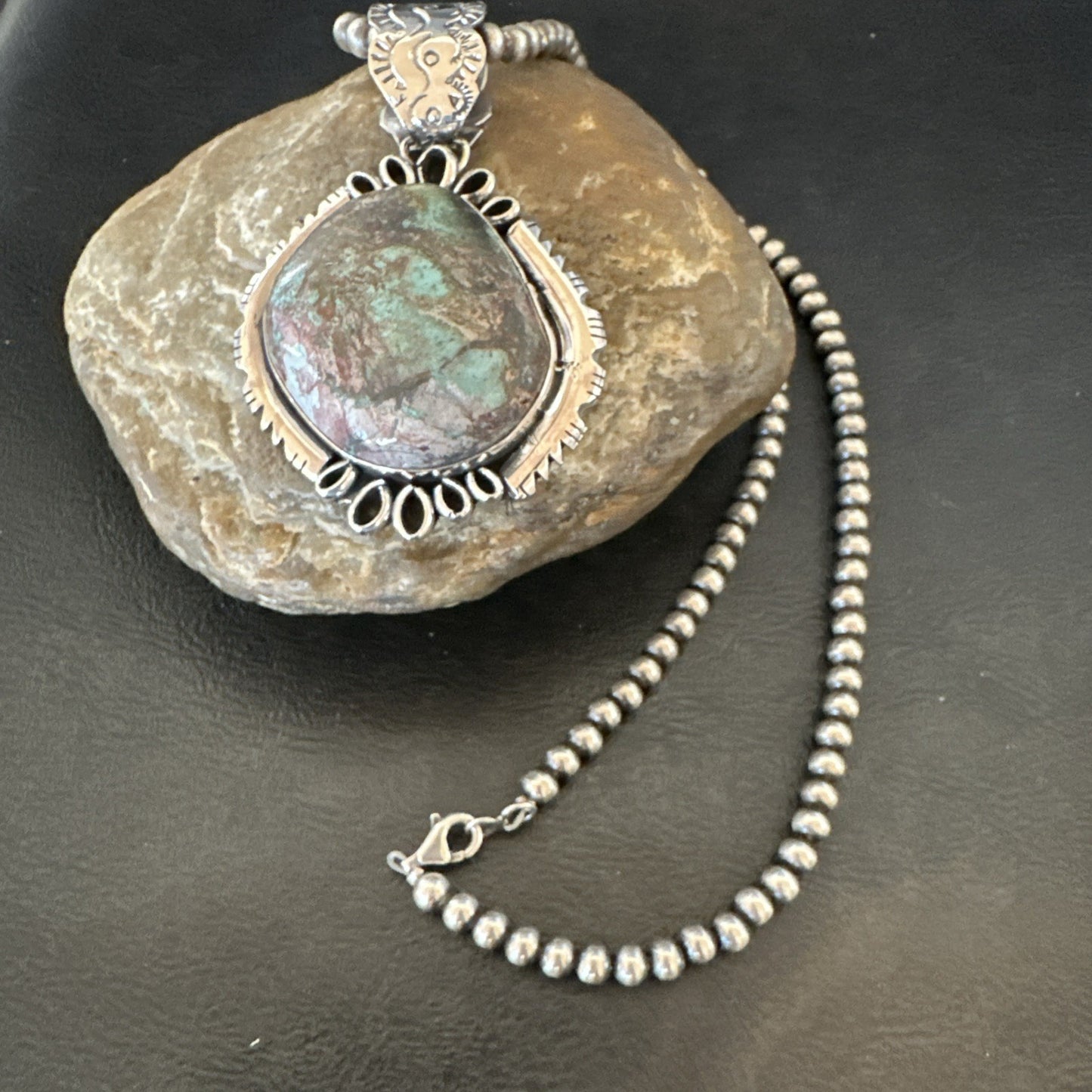 Yazzie Navajo Sterling Silver Blue Rustic Turquoise Necklace Pendant 2.75” 18998