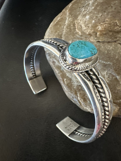 Stamped Blue Kingman Turquoise Sterling SIlver Cuff Bracelet 7.25” 18984