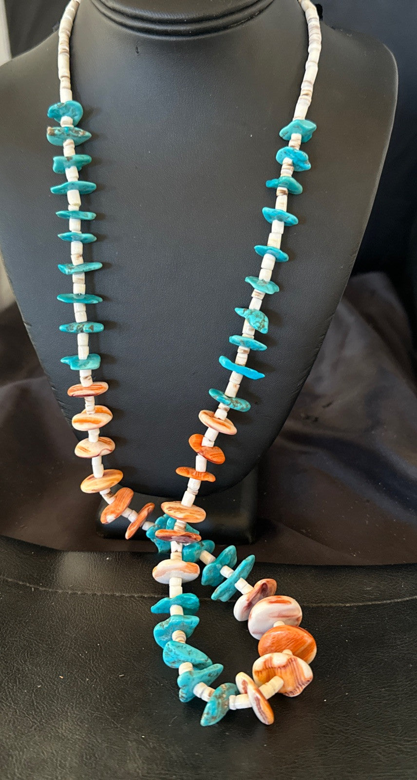 Santo Domingo Blue Turquoise Orange Spiny Bead Necklace 32" 18910