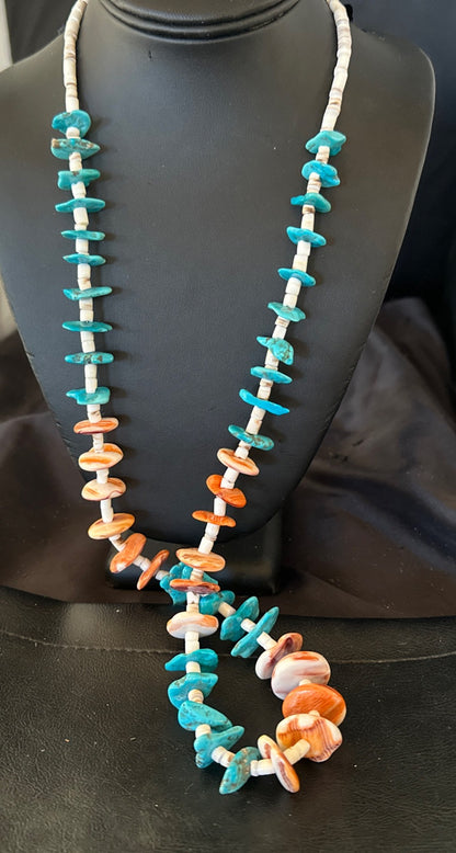 Santo Domingo Blue Turquoise Orange Spiny Bead Necklace 32" 18910