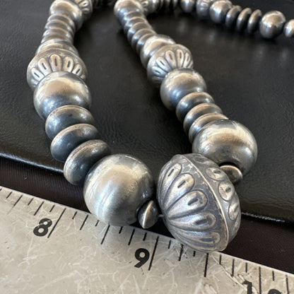 Handmade Bench Flat Navajo Pearls Sterling Silver Bead Necklace 24” 19001