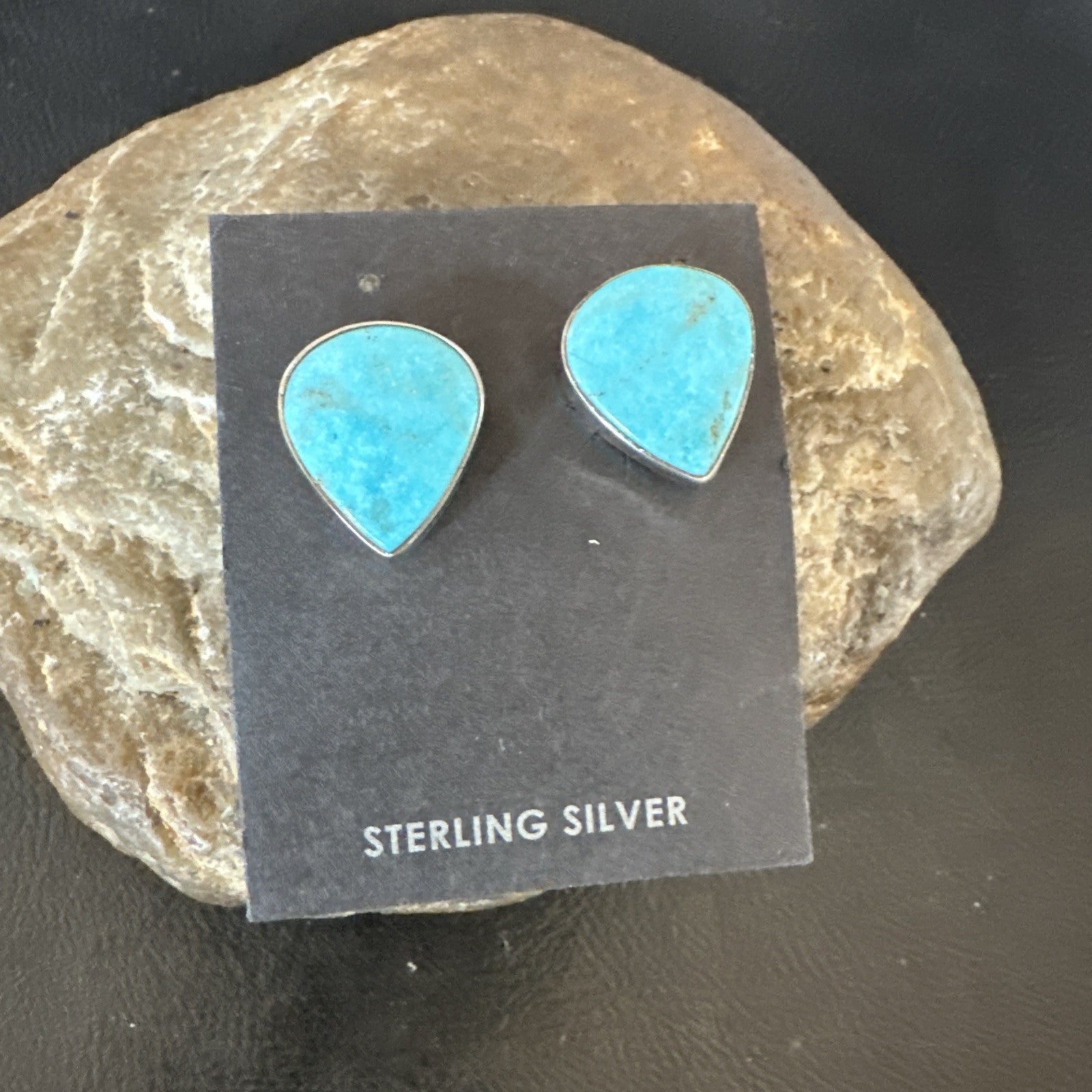 Blue Kingman Turquoise Navajo Sterling Silver Post Stud Earrings 18952