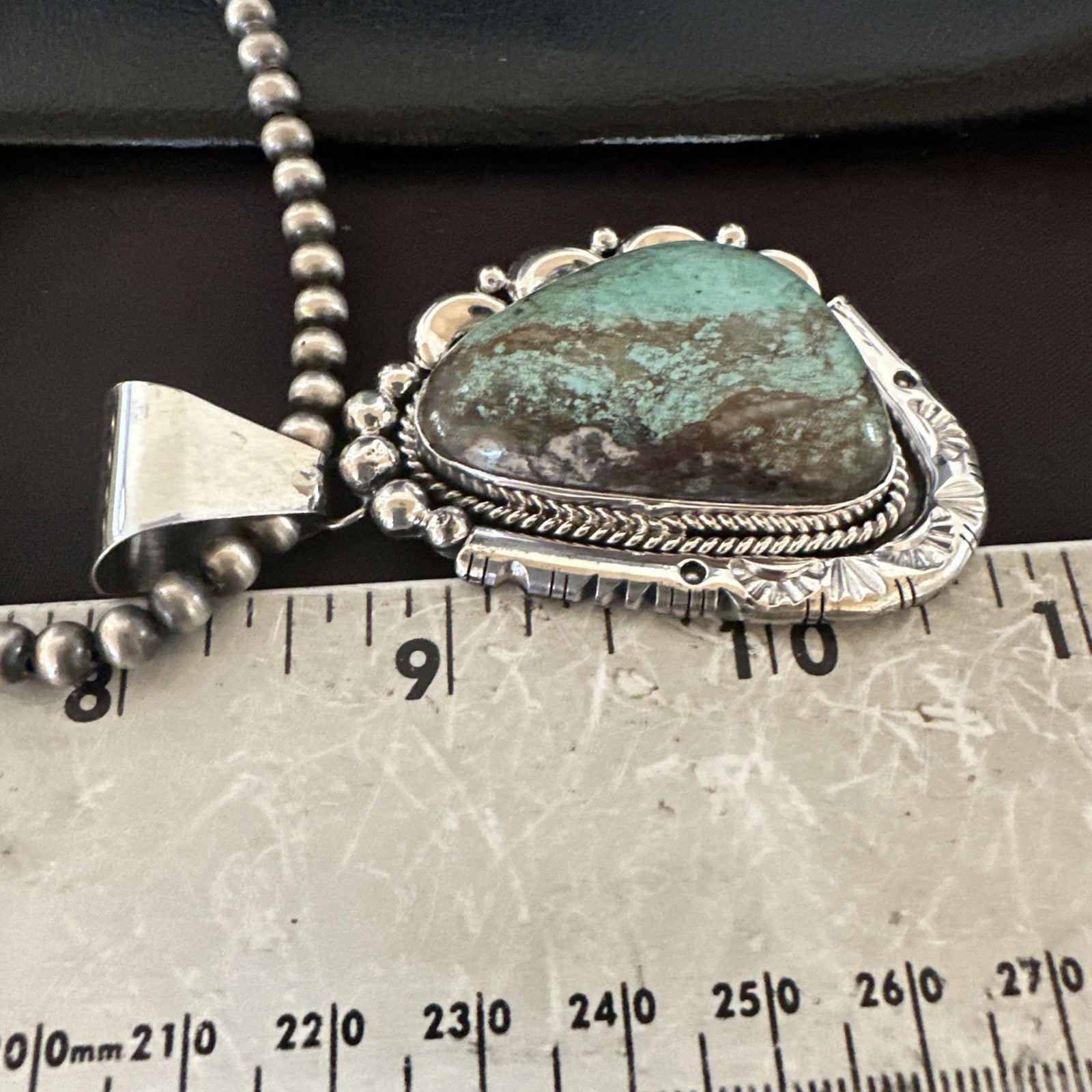 Yazzie Navajo Sterling Silver Blue Rustic Turquoise Necklace Pendant 18968