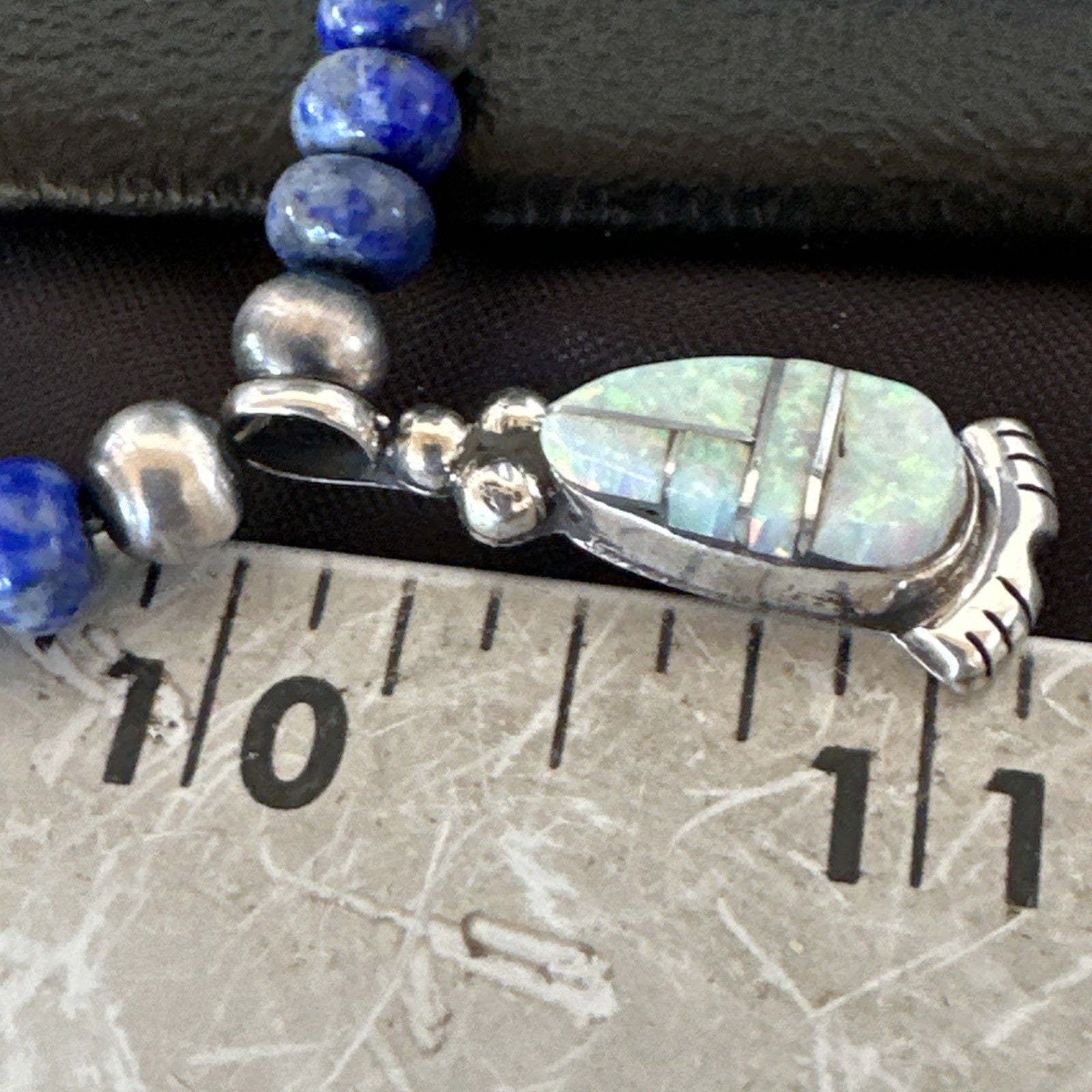 WoMens Opal Inlay Pendant Navajo Sterling Silver Blue Lapis Bead Necklace 18912