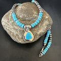 Women's Blue Kingman Turquoise Pendant Navajo Necklace 21" | Sterling Silver | Authentic Native American Handmade | 18940