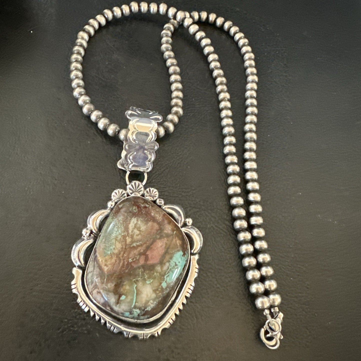 Yazzie Navajo Sterling Silver Blue Rustic Turquoise Necklace Pendant 18996