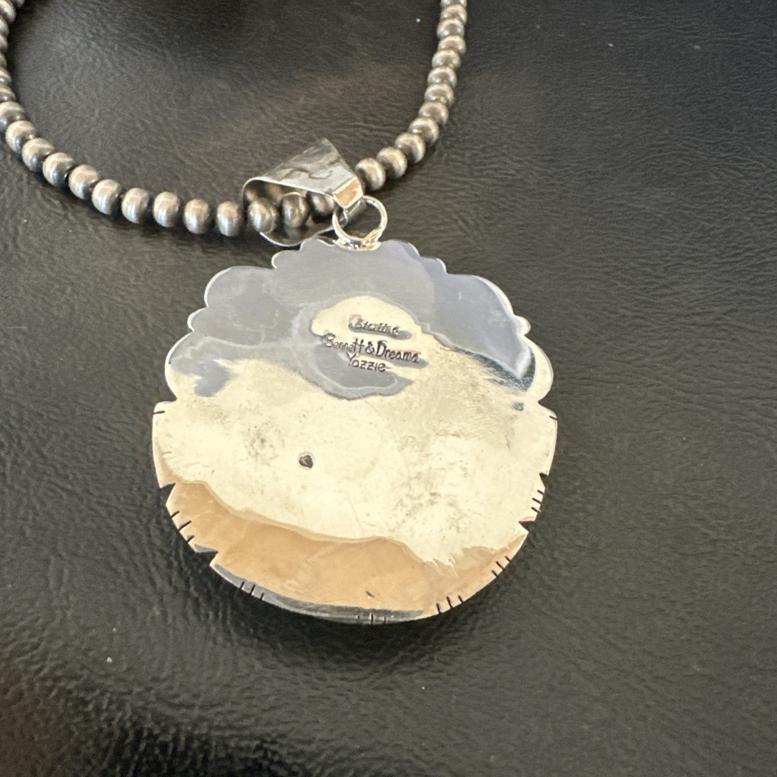 Yazzie Navajo Sterling Silver Blue Rustic Turquoise Necklace Pendant 18967