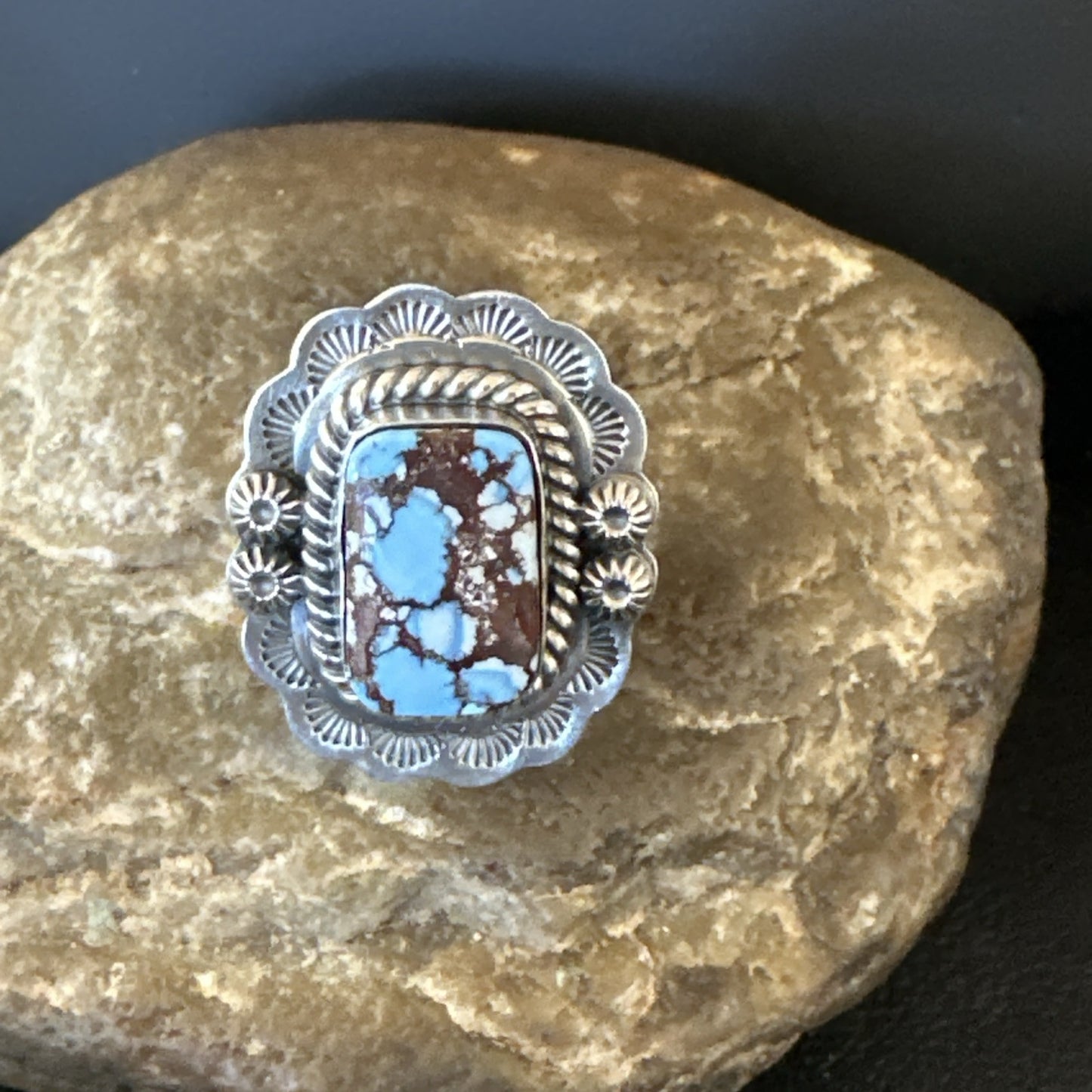 Men Women Golden Hills Turquoise Navajo Sterling Silver Ring Sz 8 18958