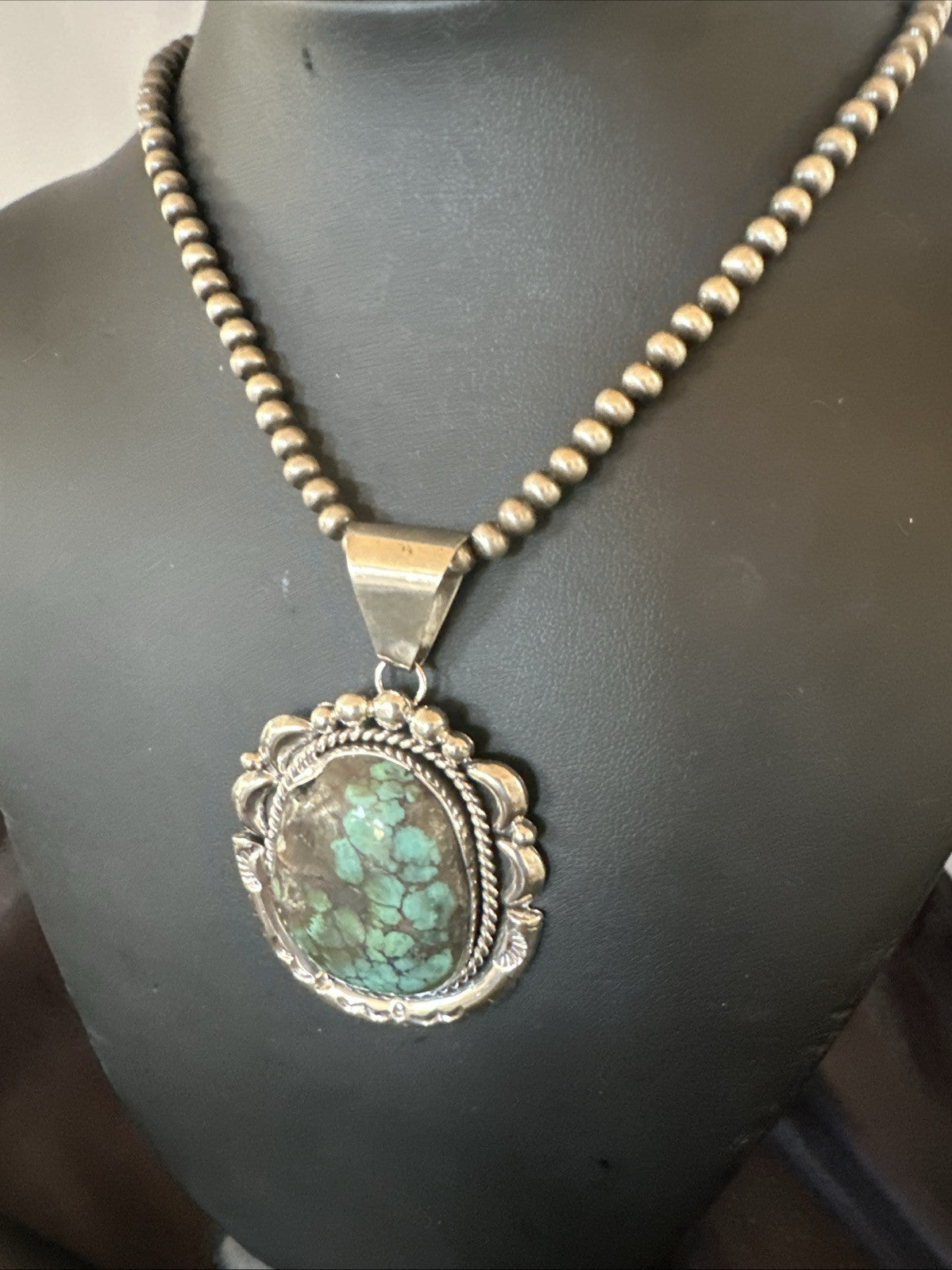 Yazzie Navajo Sterling Silver Blue Rustic Turquoise Necklace Pendant 18967