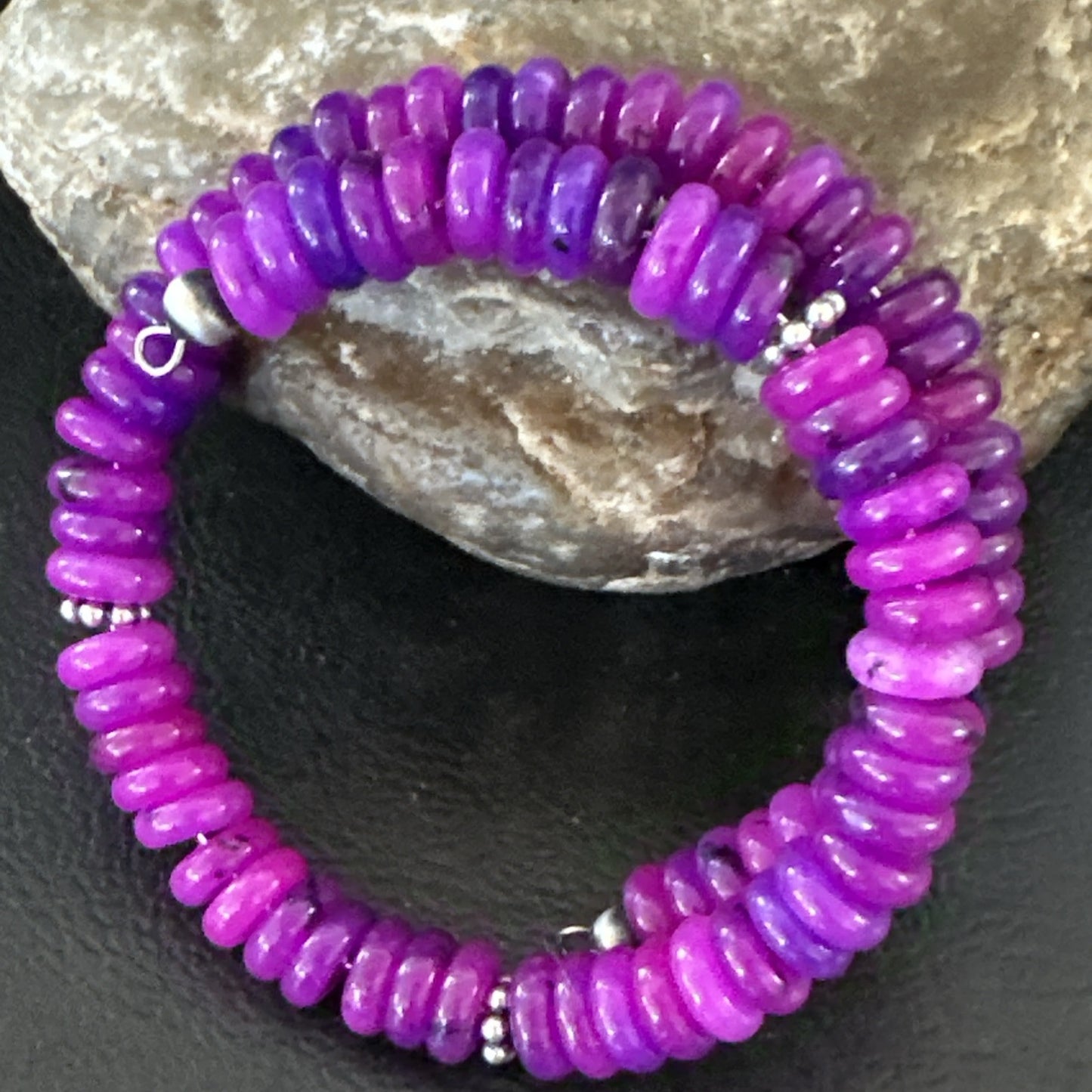 Purple Stone Turquoise 8mm Wire Bead Bracelet Navajo Sterling Silver 18898