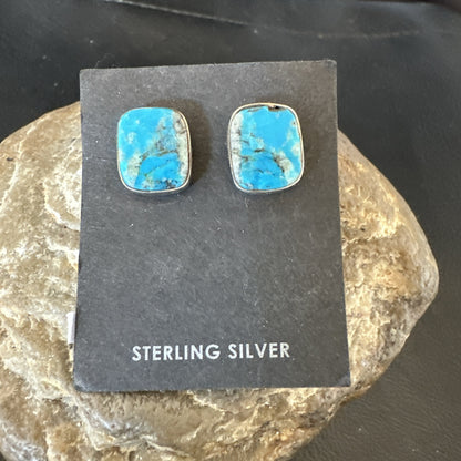 Blue Kingman Turquoise Navajo Sterling Silver Post Stud Earrings 18949