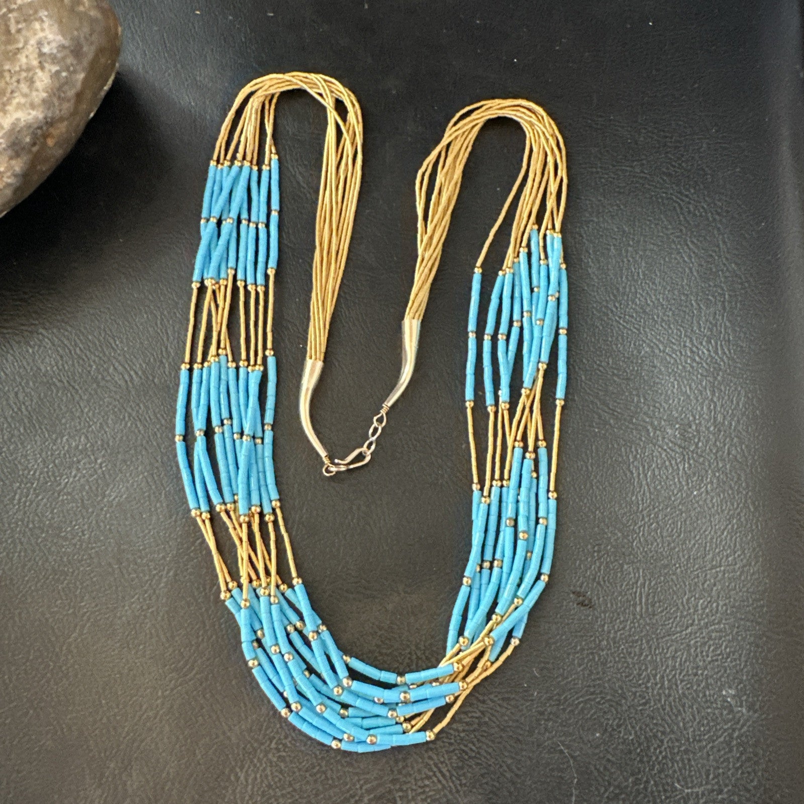 Gold Filled Blue Turquoise Heishi 10S Liquid Sterling Silver Necklace 24” 18909