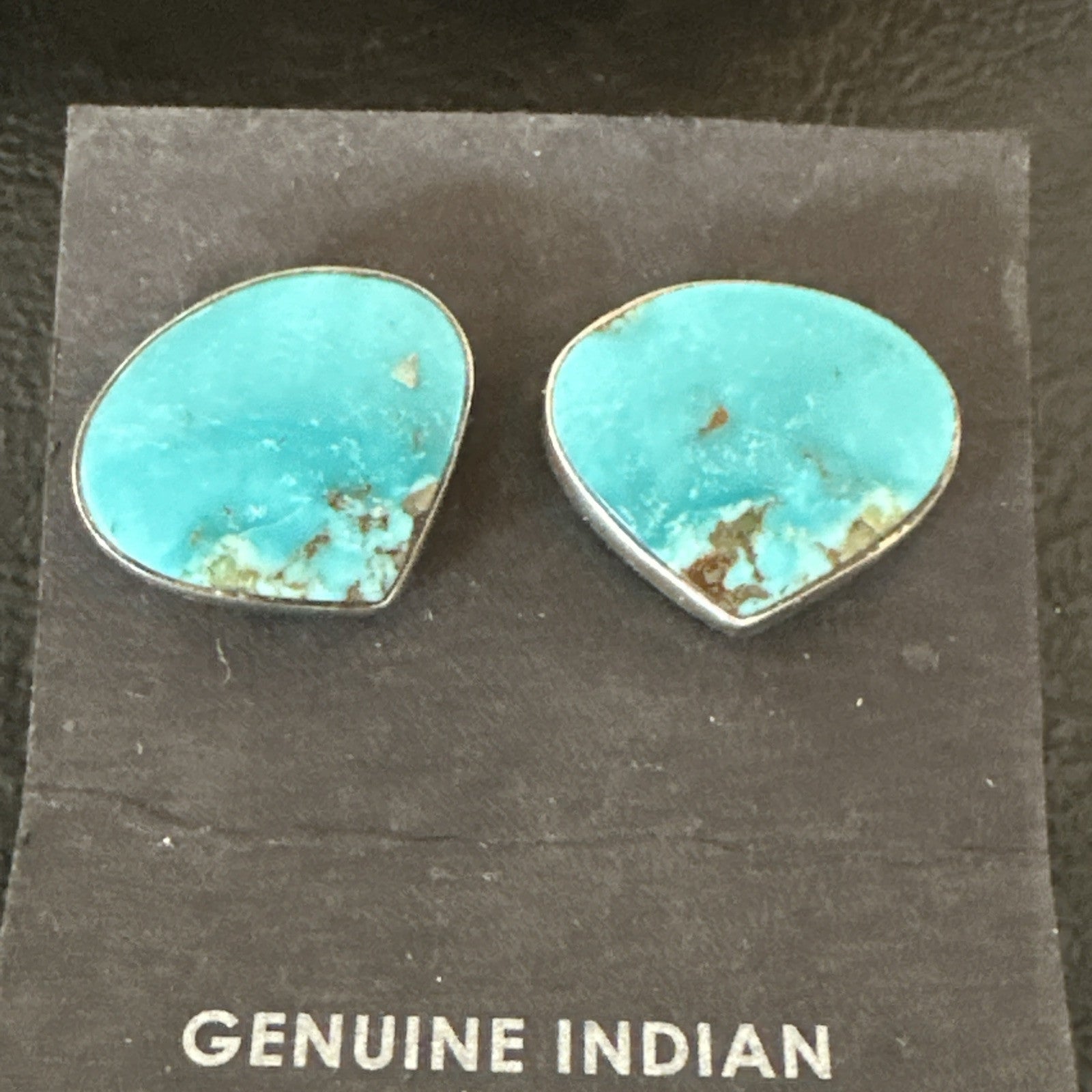 Blue Kingman Turquoise Navajo Sterling Silver Post Stud Earrings 18942