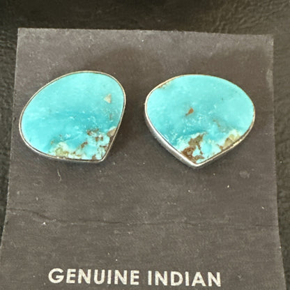 Blue Kingman Turquoise Navajo Sterling Silver Post Stud Earrings 18942