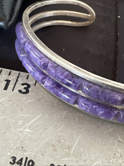 Purple Charoite Navajo Sterling Silver Inlay Cuff Bracelet 7.5" 18889