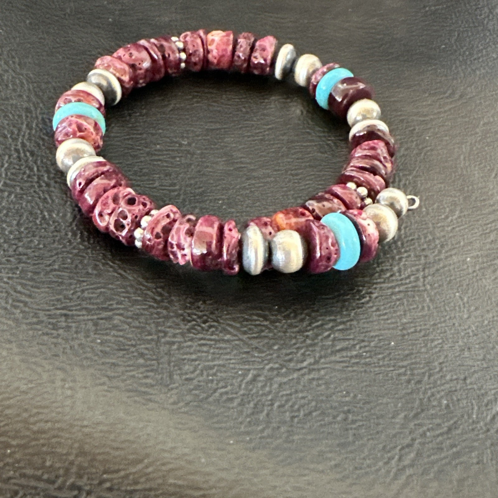 Purple Spiny Turquoise 8mm Wire Bead Wrap Bracelet Navajo Sterling Silver 18902