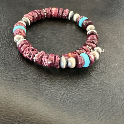 Purple Spiny Turquoise 8mm Wire Bead Wrap Bracelet Navajo Sterling Silver 18902